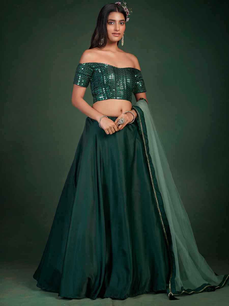 Green Georgette Embroidered Festival Wedding Circular Lehenga Choli