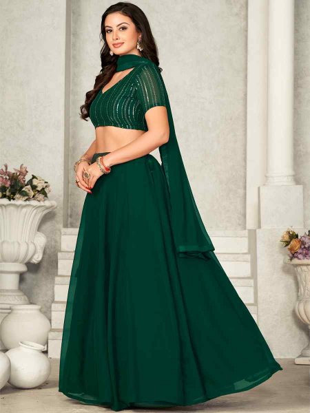 Green Georgette Embroidered Festival Wedding Circular Lehenga Choli