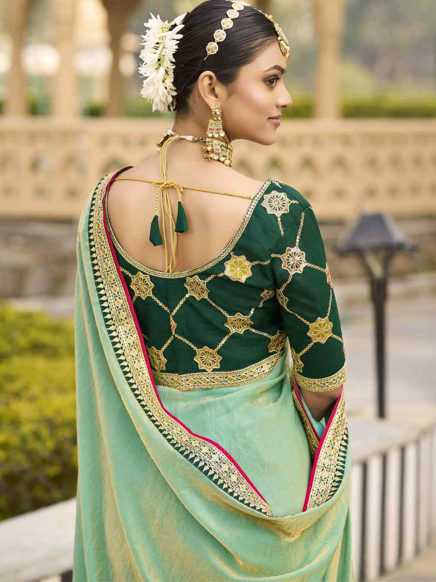 Green Georgette Embroidered Festival Wedding Fancy Heavy Border Saree