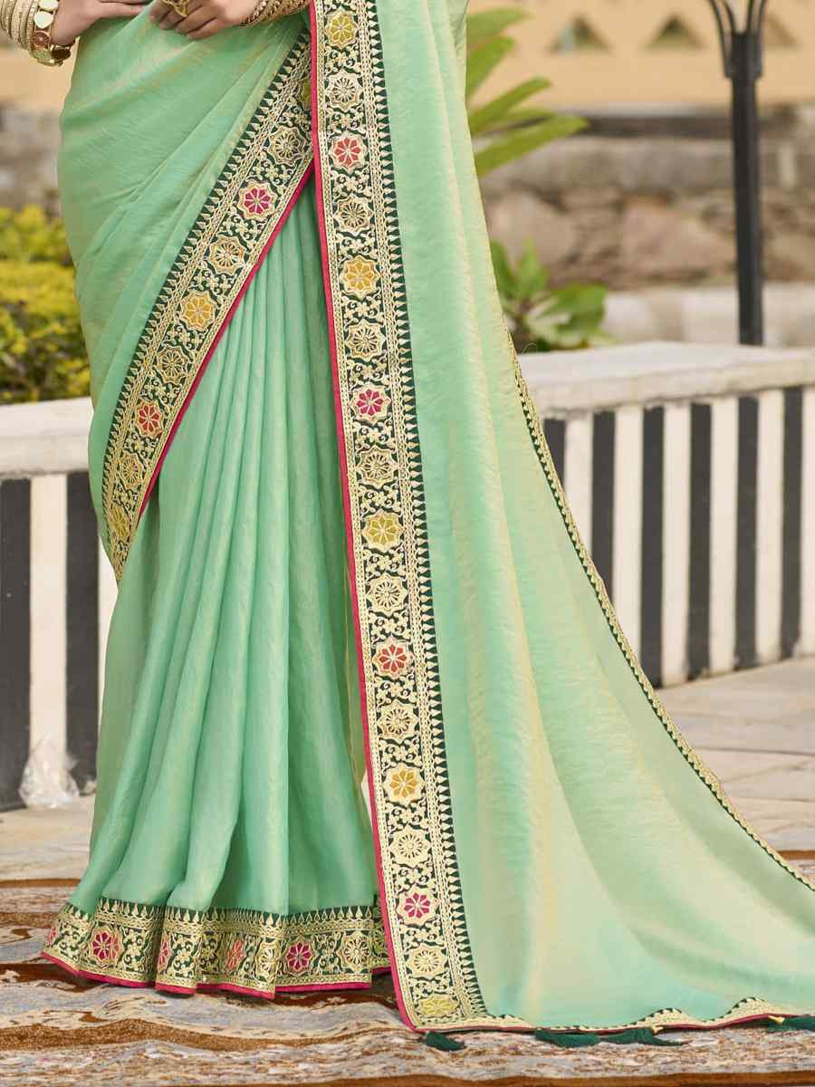 Green Georgette Embroidered Festival Wedding Fancy Heavy Border Saree