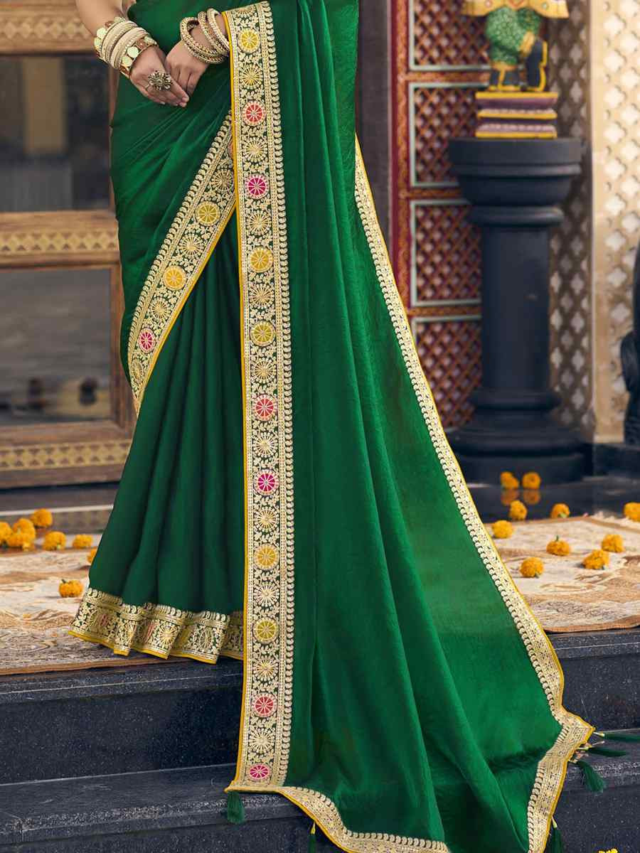 Green Georgette Embroidered Festival Wedding Fancy Heavy Border Saree