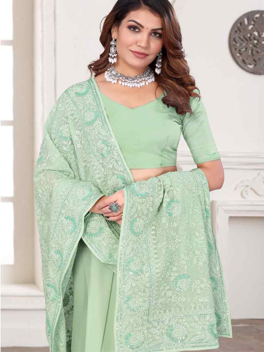 Green Georgette Embroidered Festival Wedding Fancy Heavy Border Saree