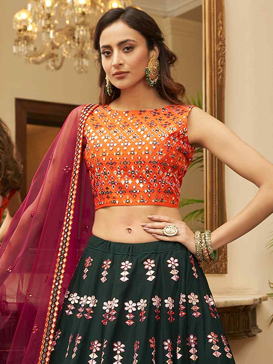 Green Georgette Embroidered Festival Wedding Heavy Border Lehenga Choli