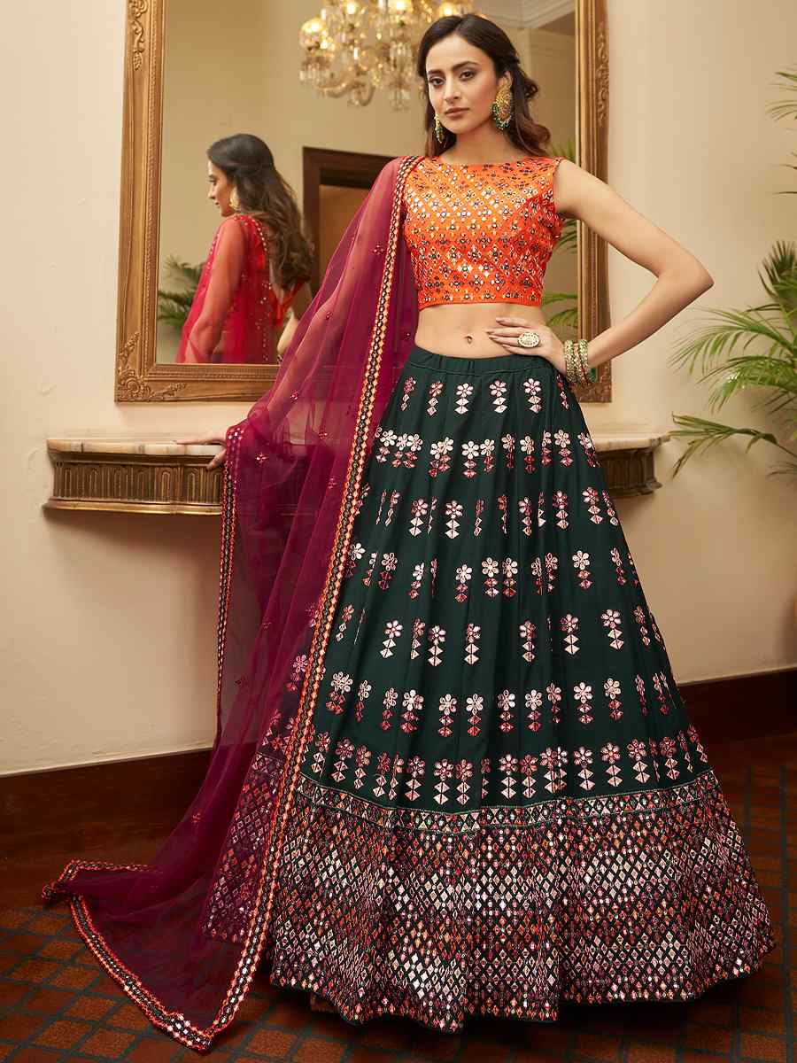 Green Georgette Embroidered Festival Wedding Heavy Border Lehenga Choli