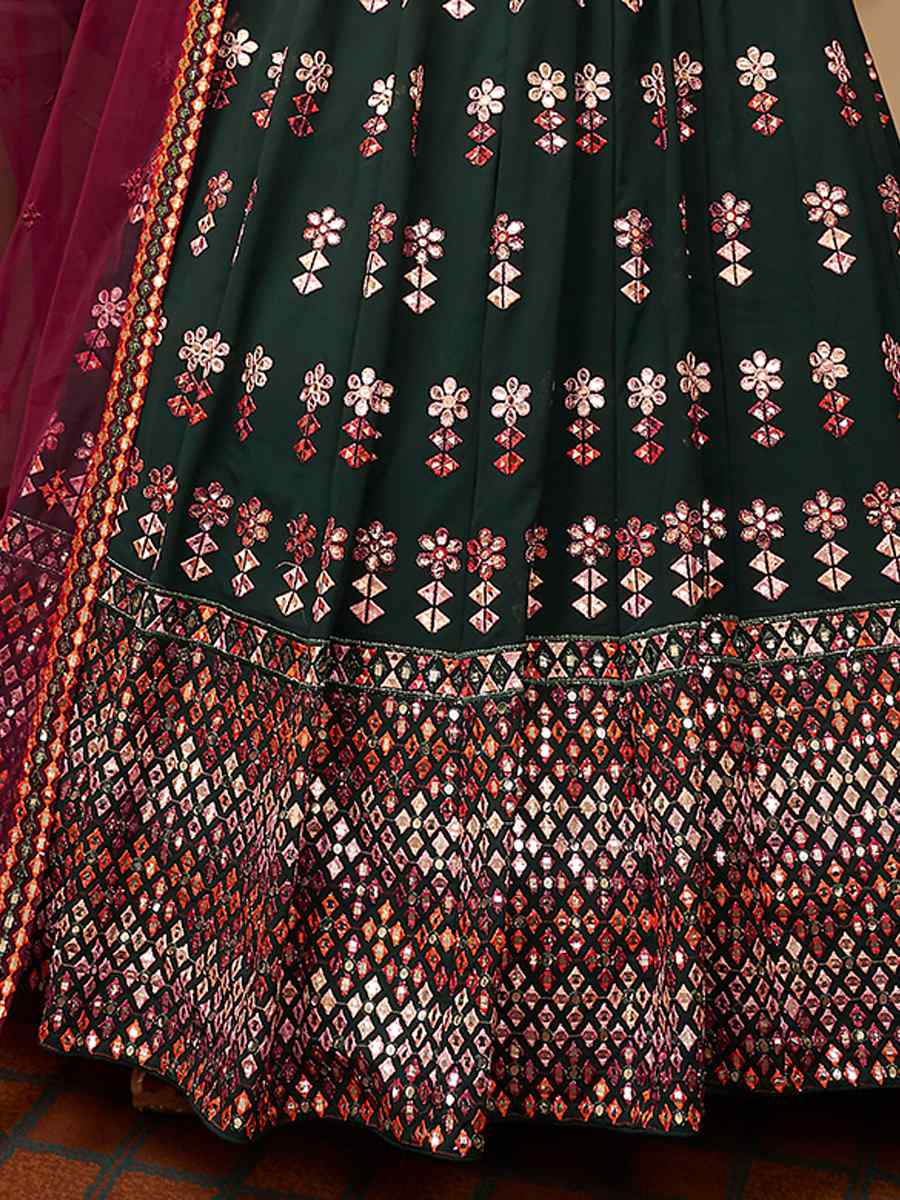 Green Georgette Embroidered Festival Wedding Heavy Border Lehenga Choli