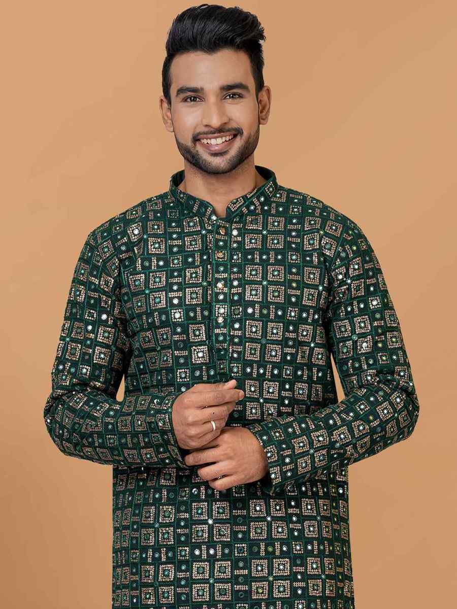 Green Georgette Embroidered Festival Wedding Kurta