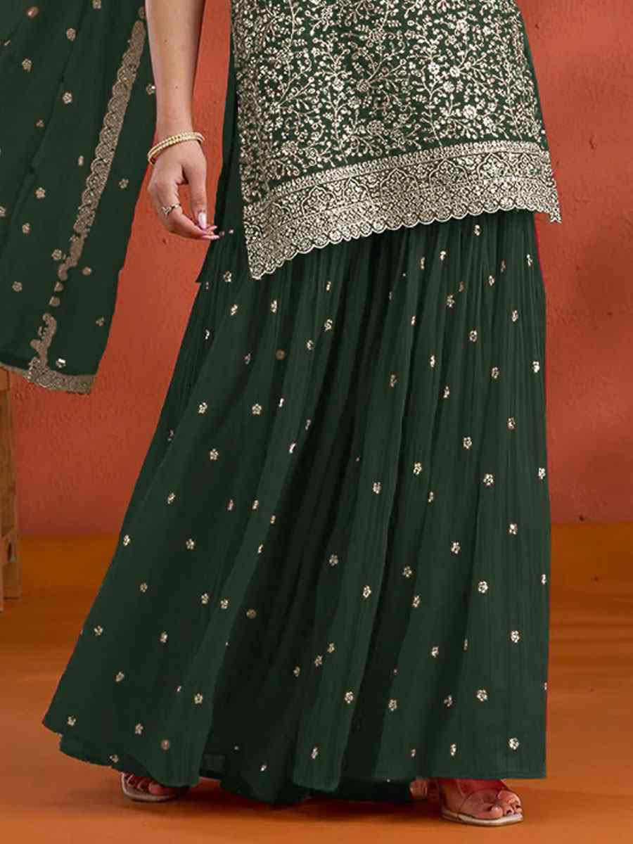 Green Georgette Embroidered Festival Wedding Palazzo Pant Salwar Kameez