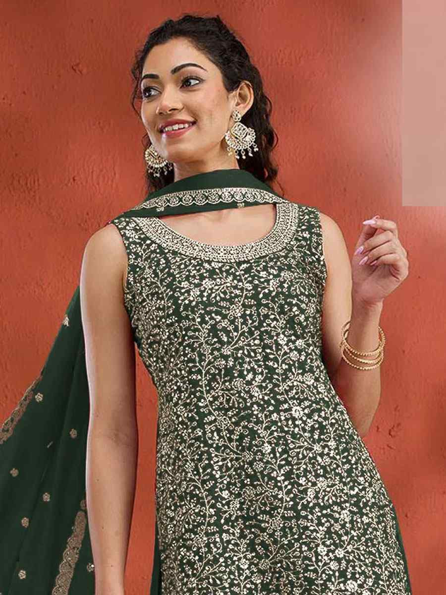 Green Georgette Embroidered Festival Wedding Palazzo Pant Salwar Kameez