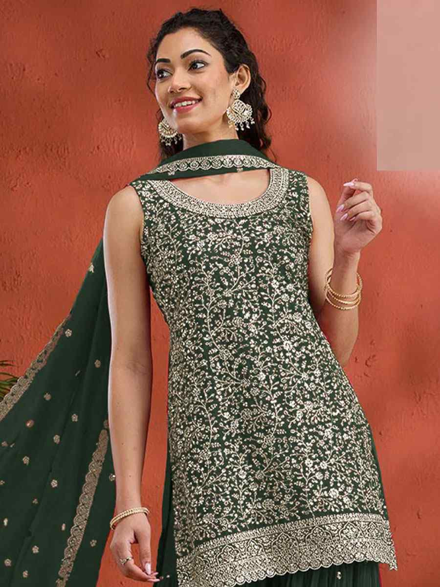 Green Georgette Embroidered Festival Wedding Palazzo Pant Salwar Kameez