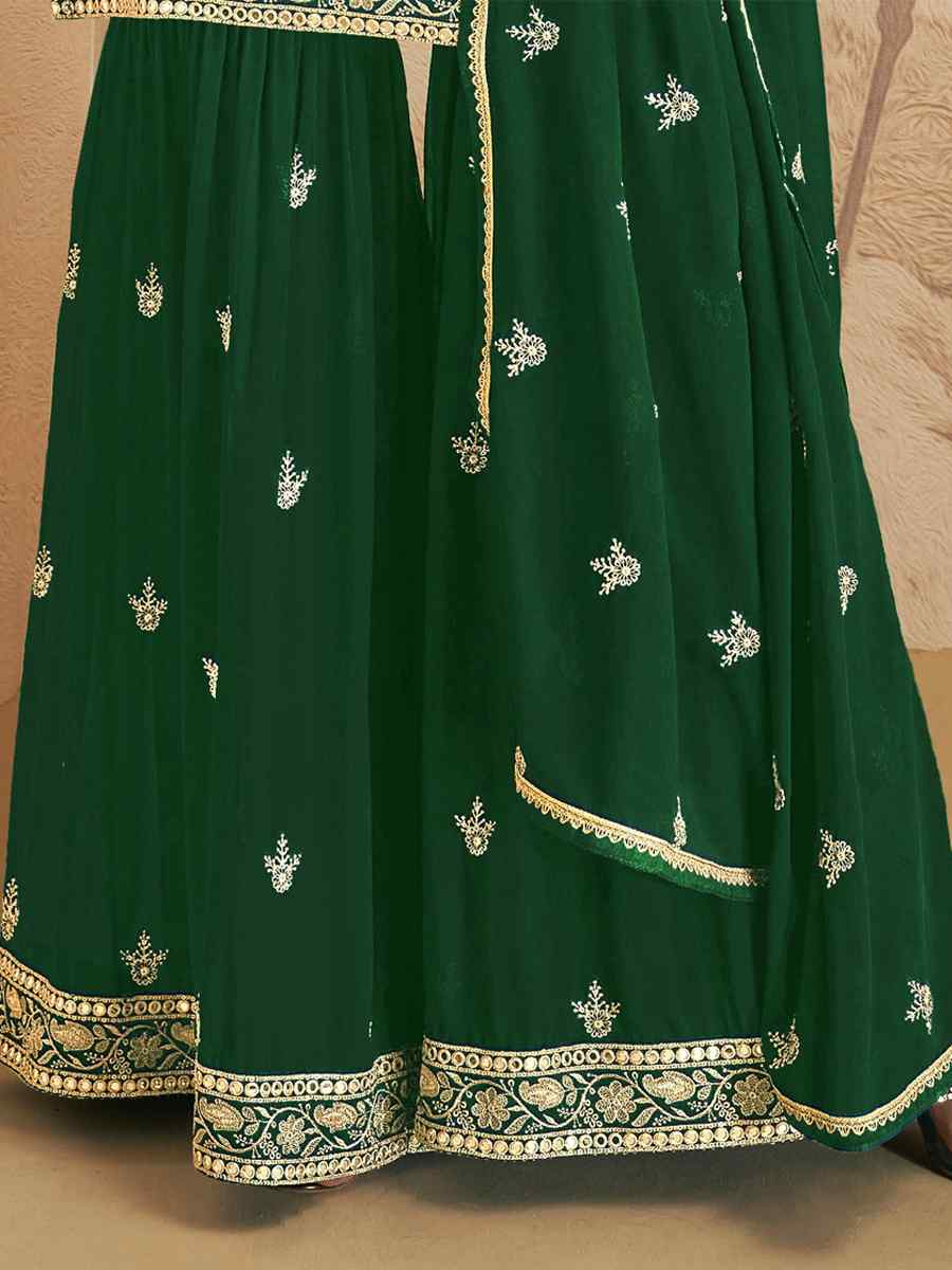 Green Georgette Embroidered Festival Wedding Palazzo Pant Salwar Kameez