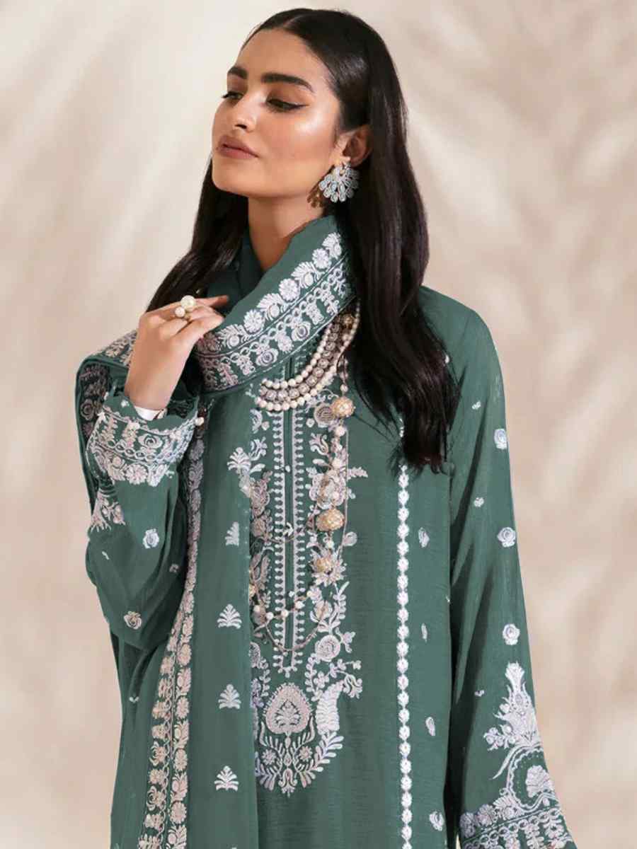 Green Georgette Embroidered Festival Wedding Pant Salwar Kameez