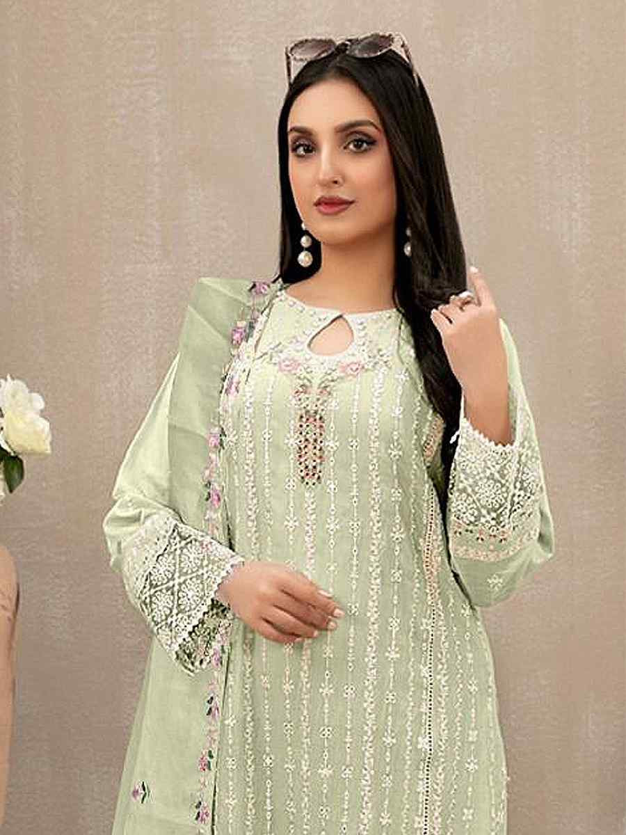 Green Georgette Embroidered Festival Wedding Pant Salwar Kameez
