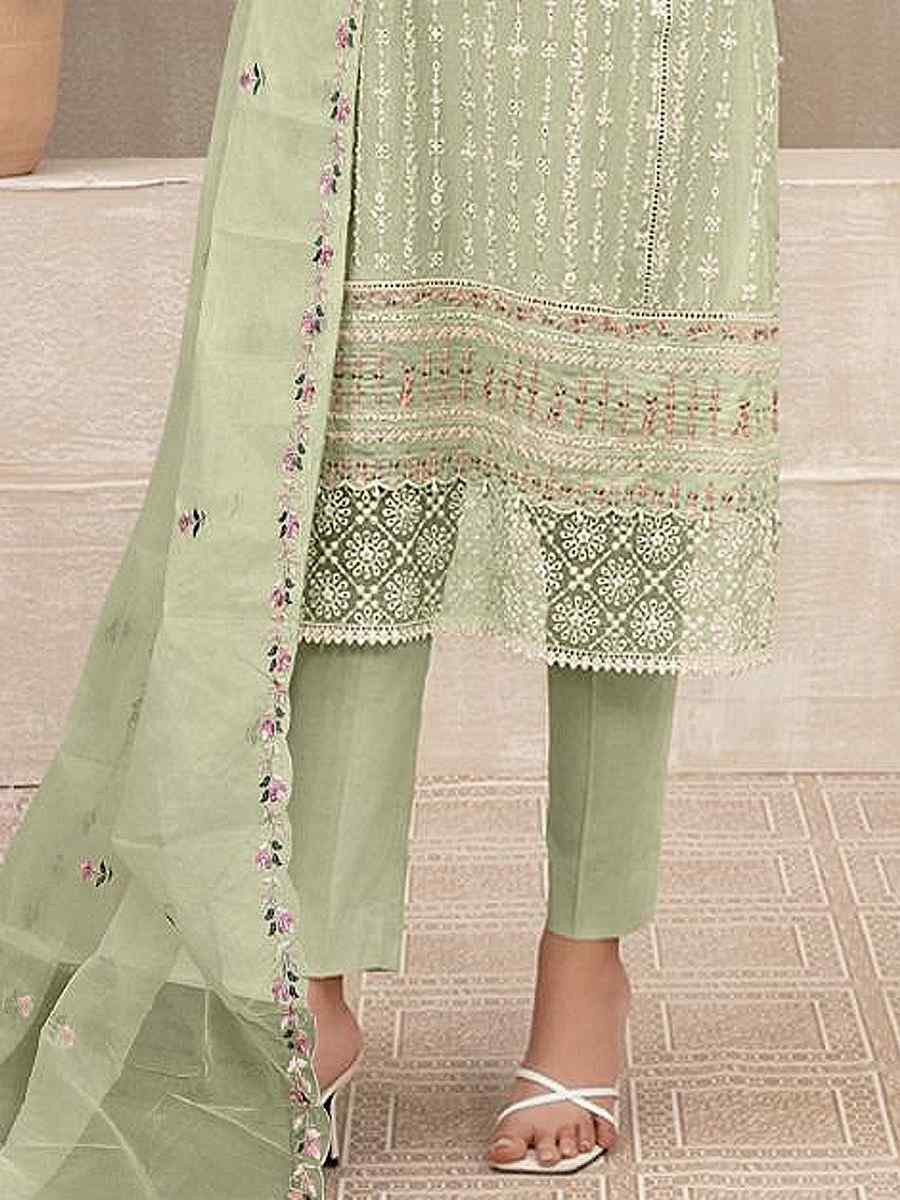 Green Georgette Embroidered Festival Wedding Pant Salwar Kameez