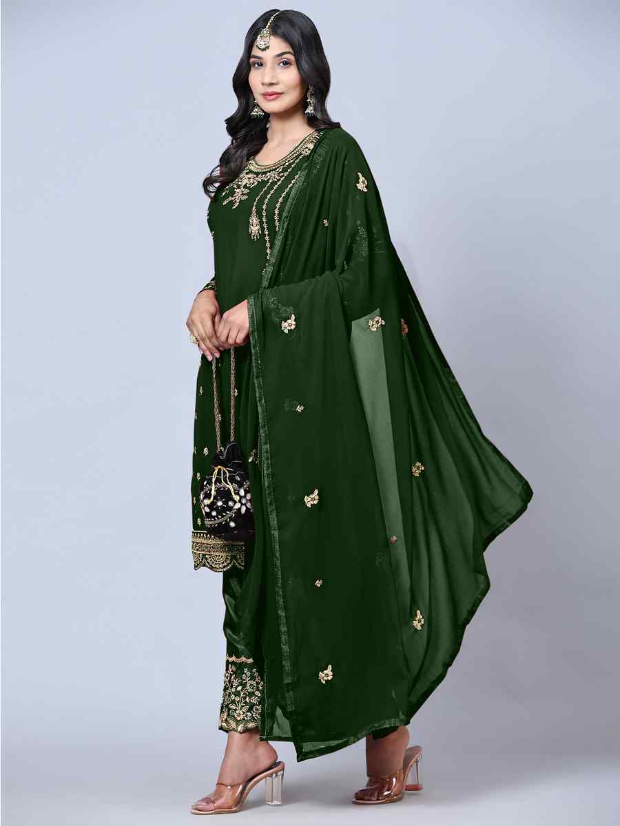 Green Georgette Embroidered Festival Wedding Pant Salwar Kameez
