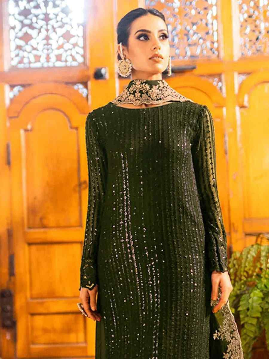 Green Georgette Embroidered Festival Wedding Pant Salwar Kameez