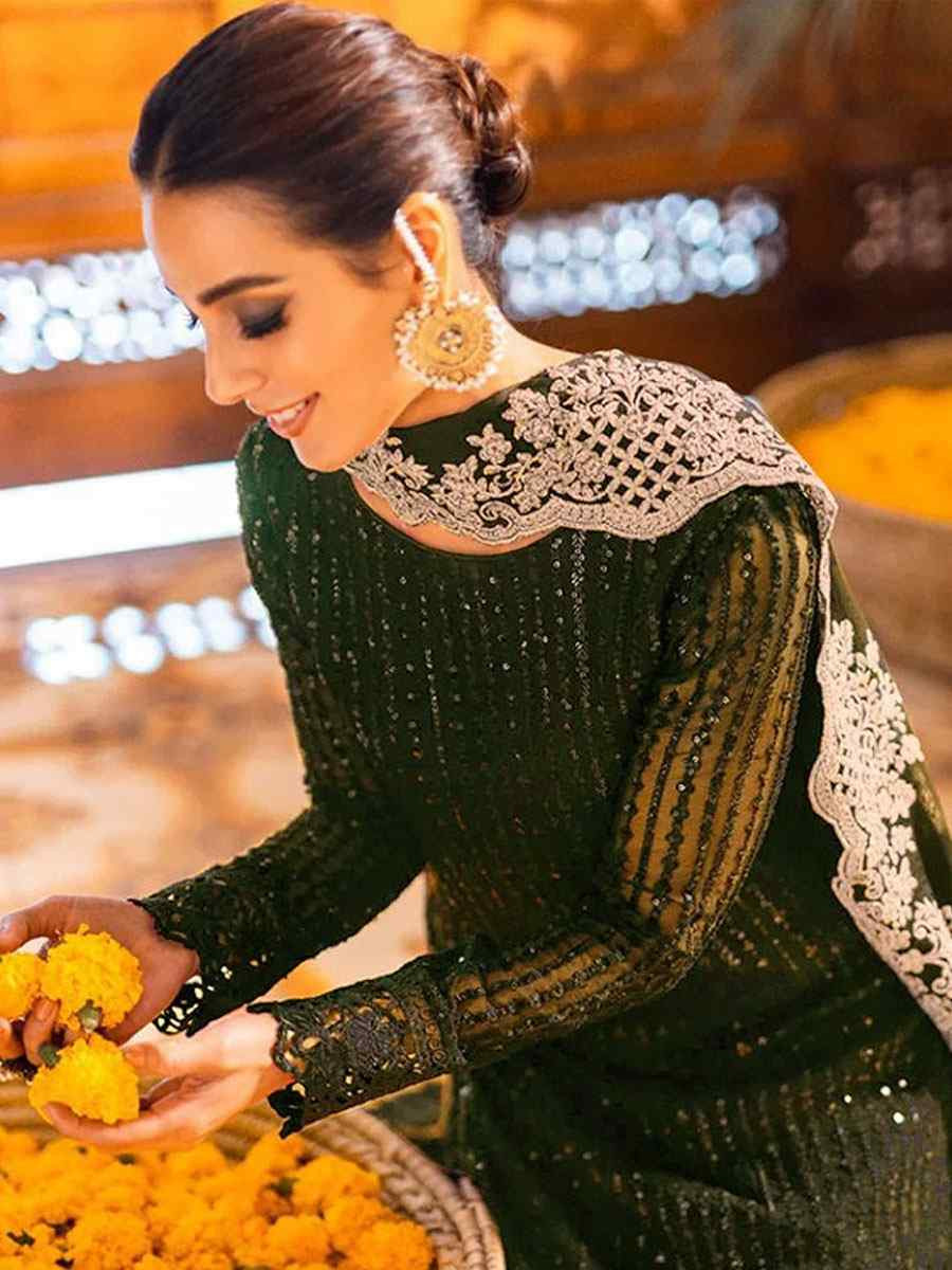 Green Georgette Embroidered Festival Wedding Pant Salwar Kameez