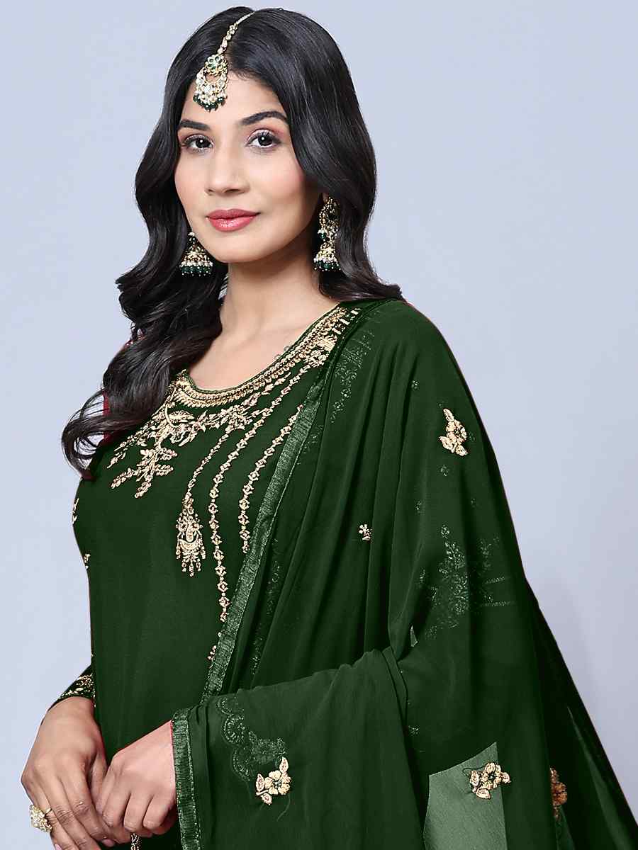 Green Georgette Embroidered Festival Wedding Pant Salwar Kameez
