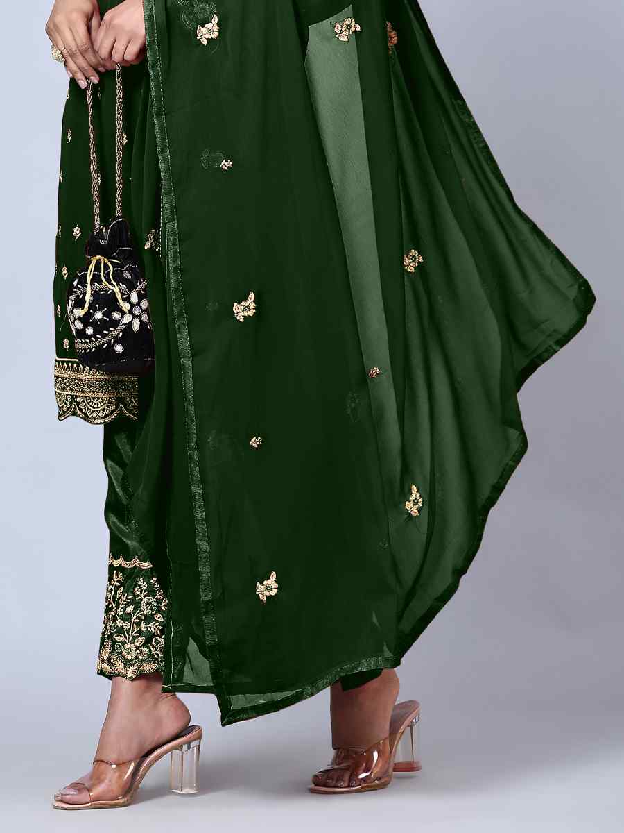 Green Georgette Embroidered Festival Wedding Pant Salwar Kameez