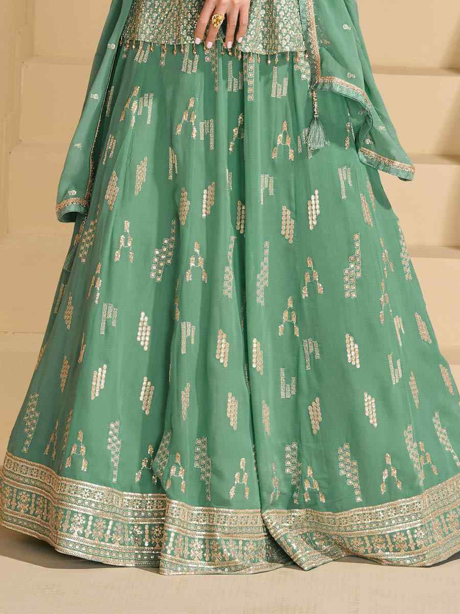Green Georgette Embroidered Festival Wedding Ready Skirt Salwar Kameez