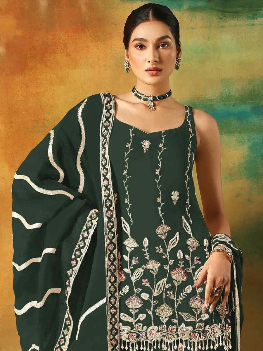 Green Georgette Embroidered Festival Wedding Sharara Pant Salwar Kameez