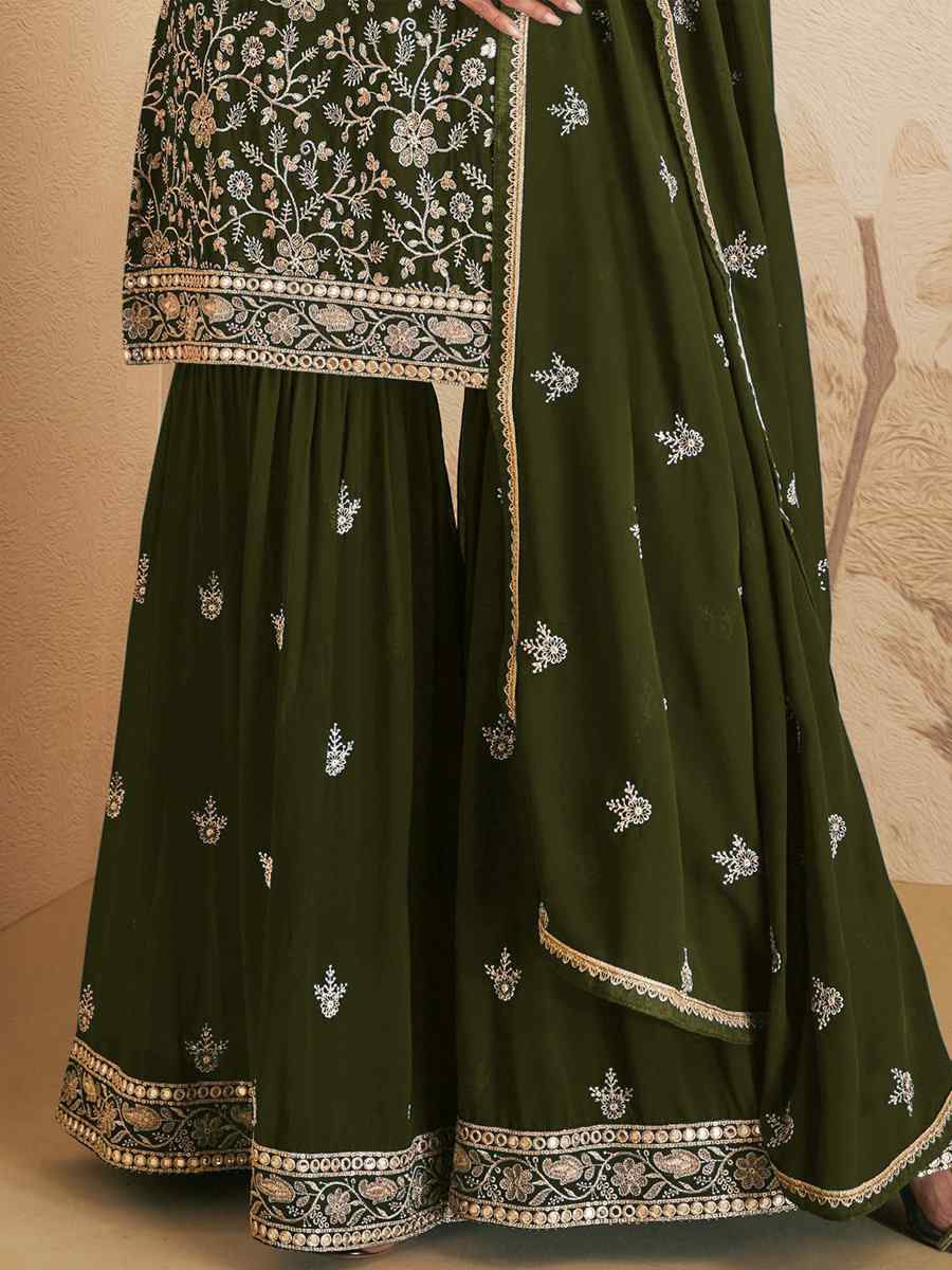 Green Georgette Embroidered Festival Wedding Sharara Pant Salwar Kameez