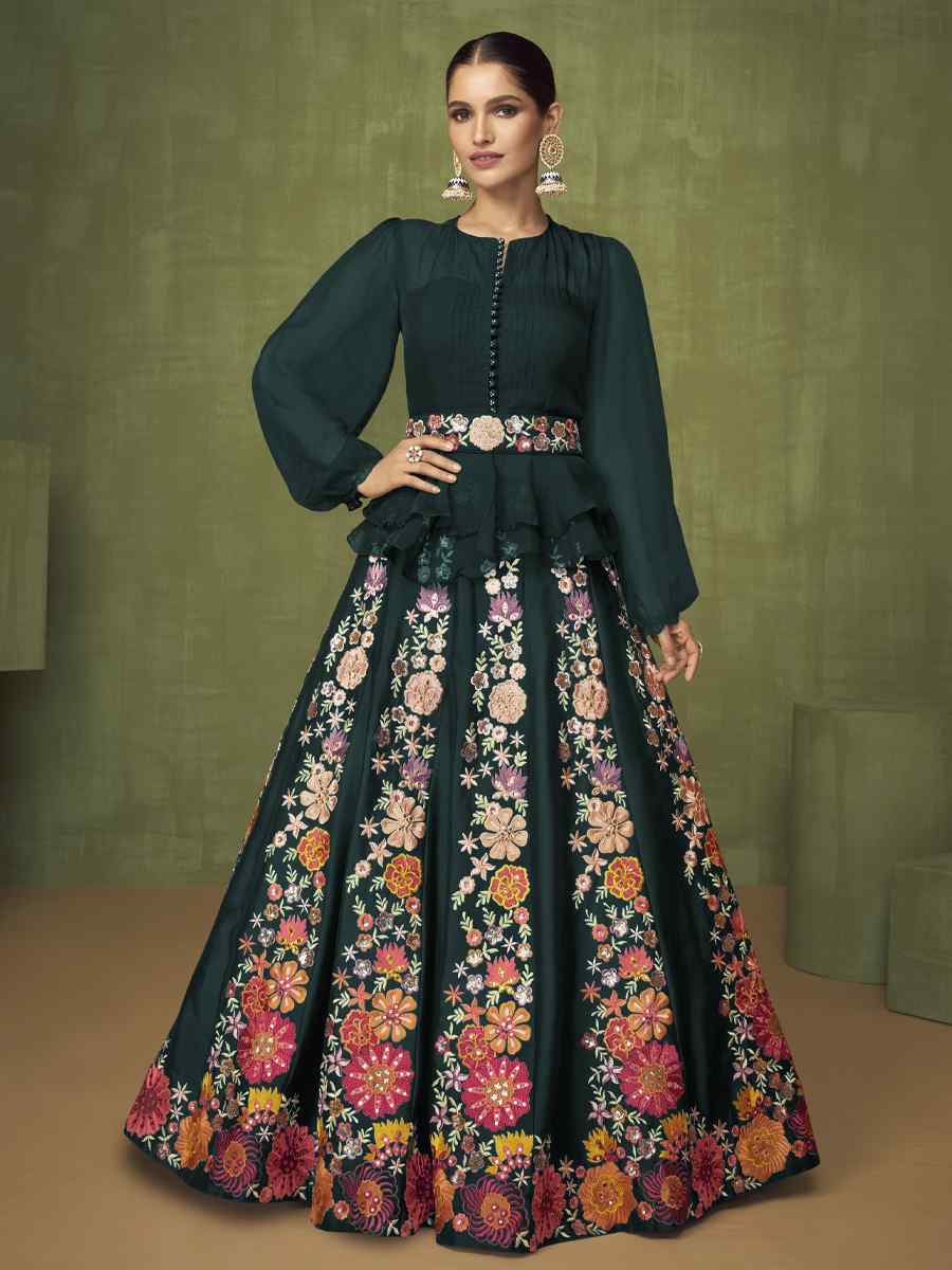 Green Georgette Embroidered Party Anarkali Salwar Kameez