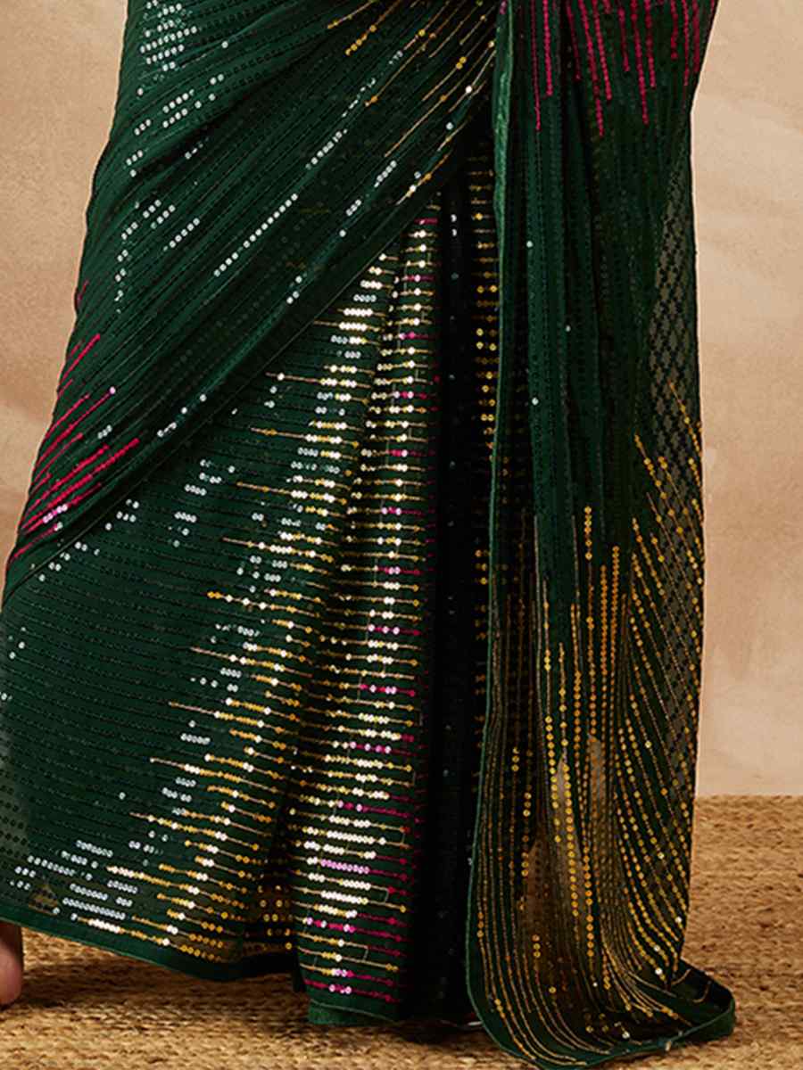Green Georgette Embroidered Party Cocktail Classic Style Saree
