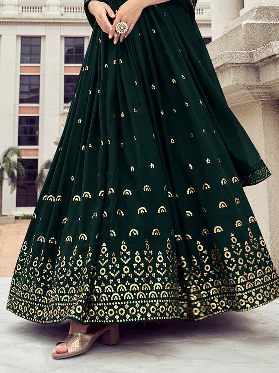 Green Georgette Embroidered Party Gown
