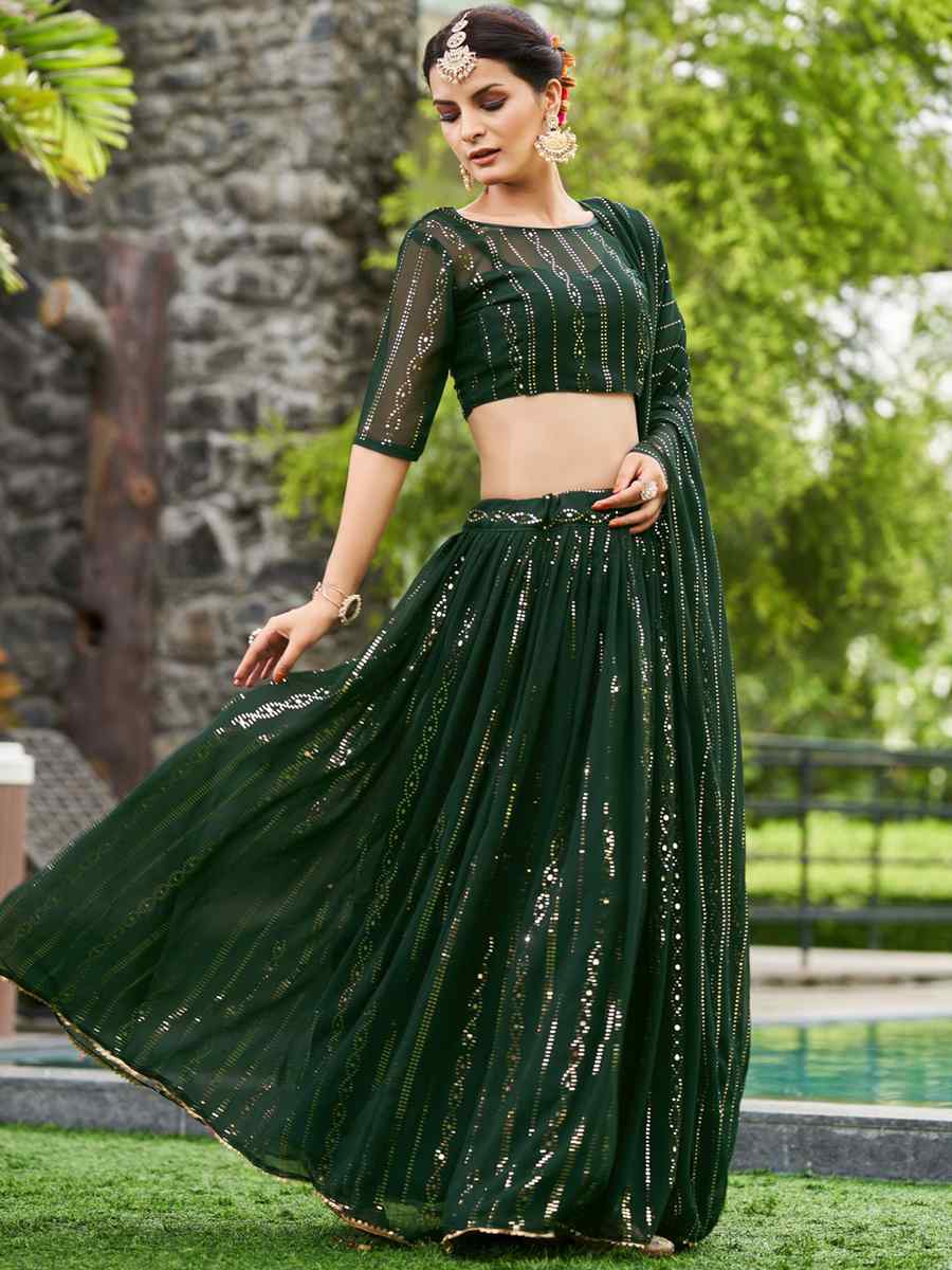 Green Georgette Embroidered Reception Wedding Heavy Border Lehenga Choli