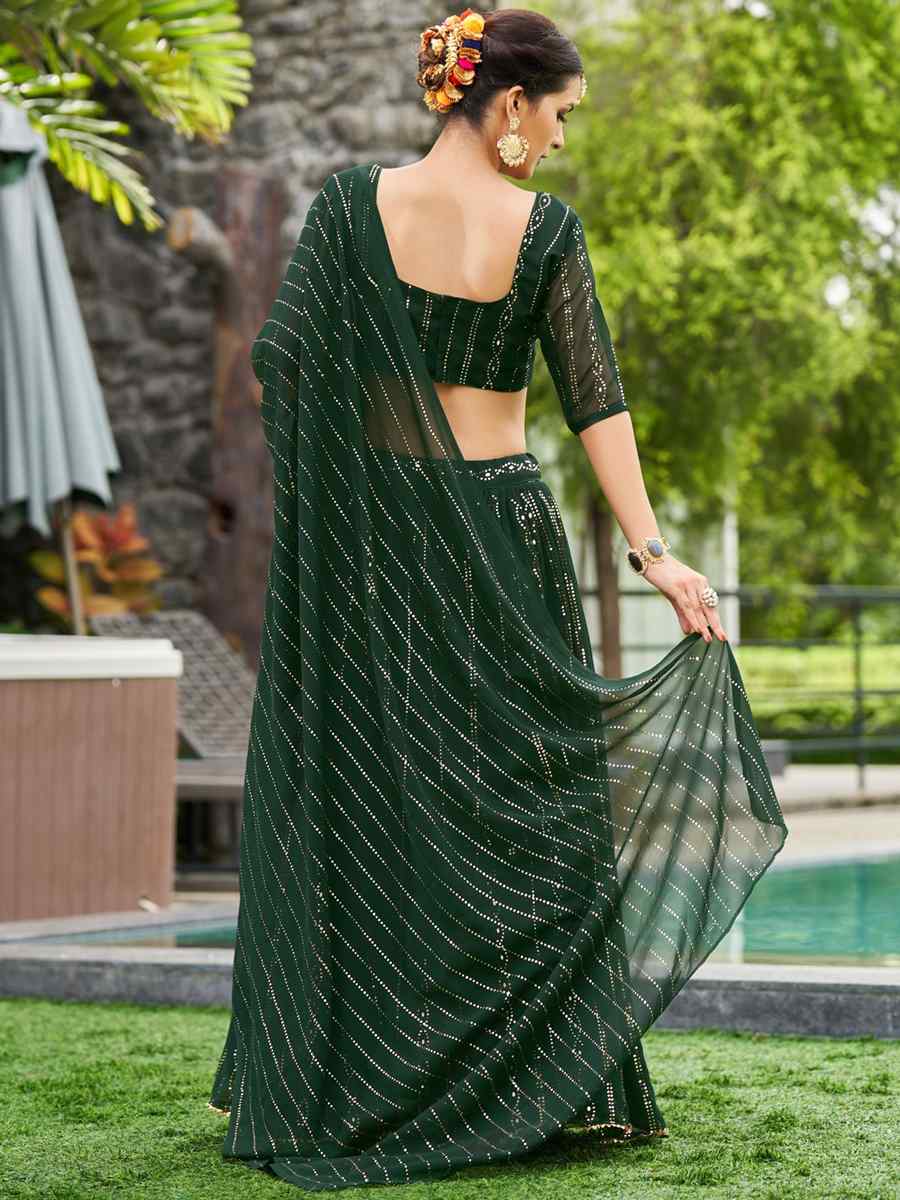 Green Georgette Embroidered Reception Wedding Heavy Border Lehenga Choli