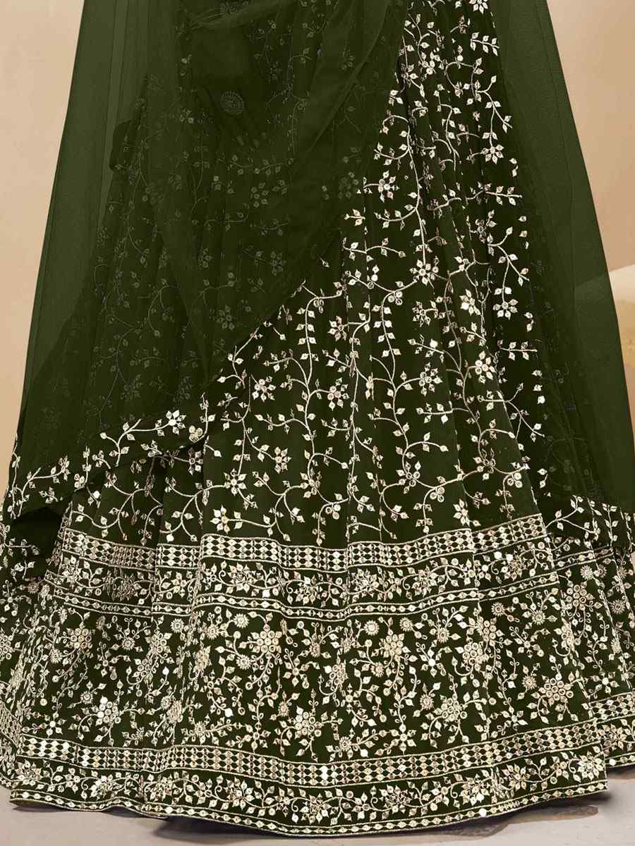 Green Georgette Embroidered Reception Wedding Heavy Border Lehenga Choli