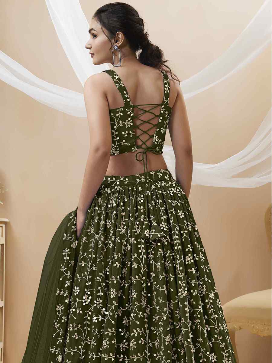 Green Georgette Embroidered Reception Wedding Heavy Border Lehenga Choli