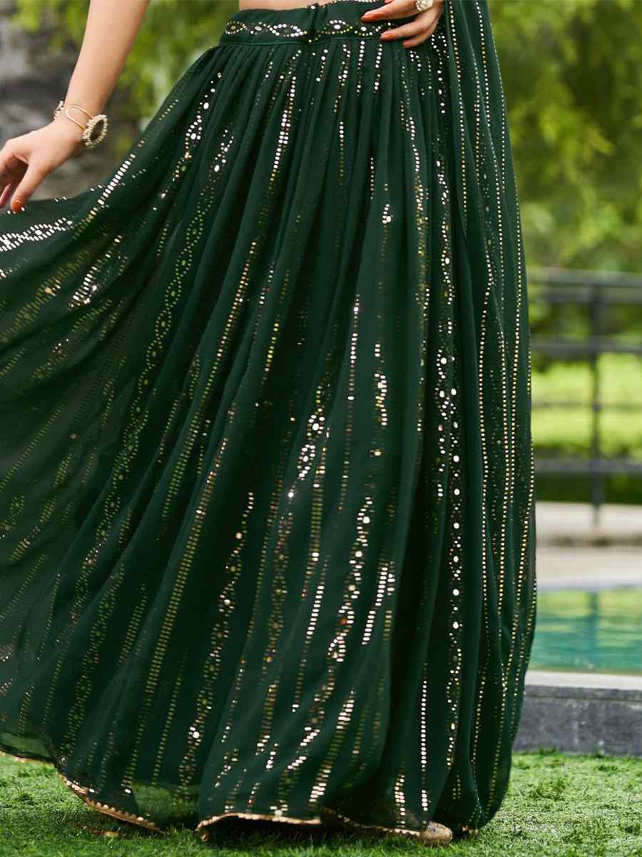 Green Georgette Embroidered Reception Wedding Heavy Border Lehenga Choli