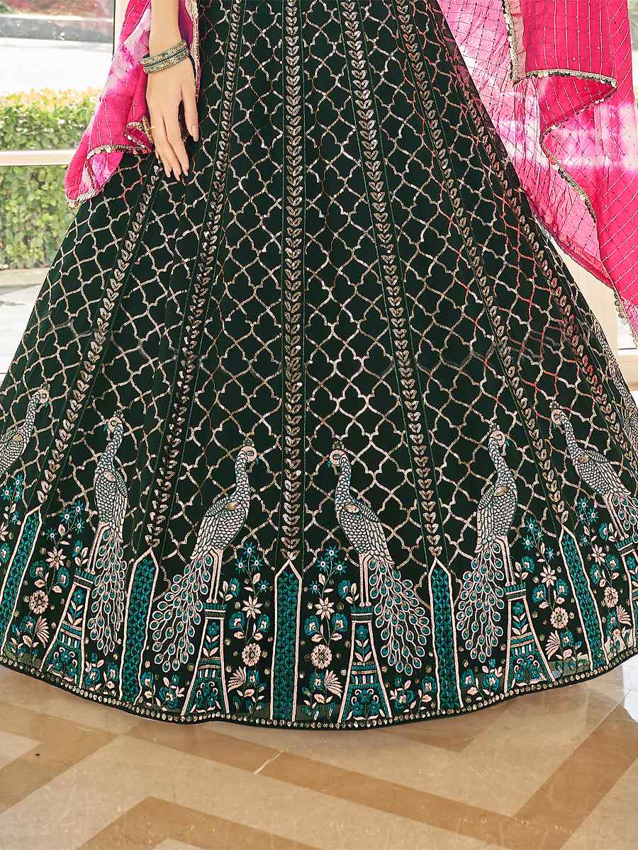 Green Georgette Embroidered Sequins Wedding Festival Circular Lehenga Choli