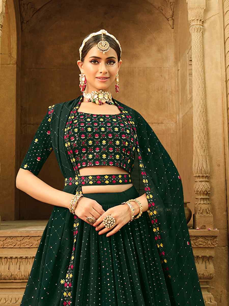 Green Georgette Embroidered Wedding Festival Circular Lehenga Choli