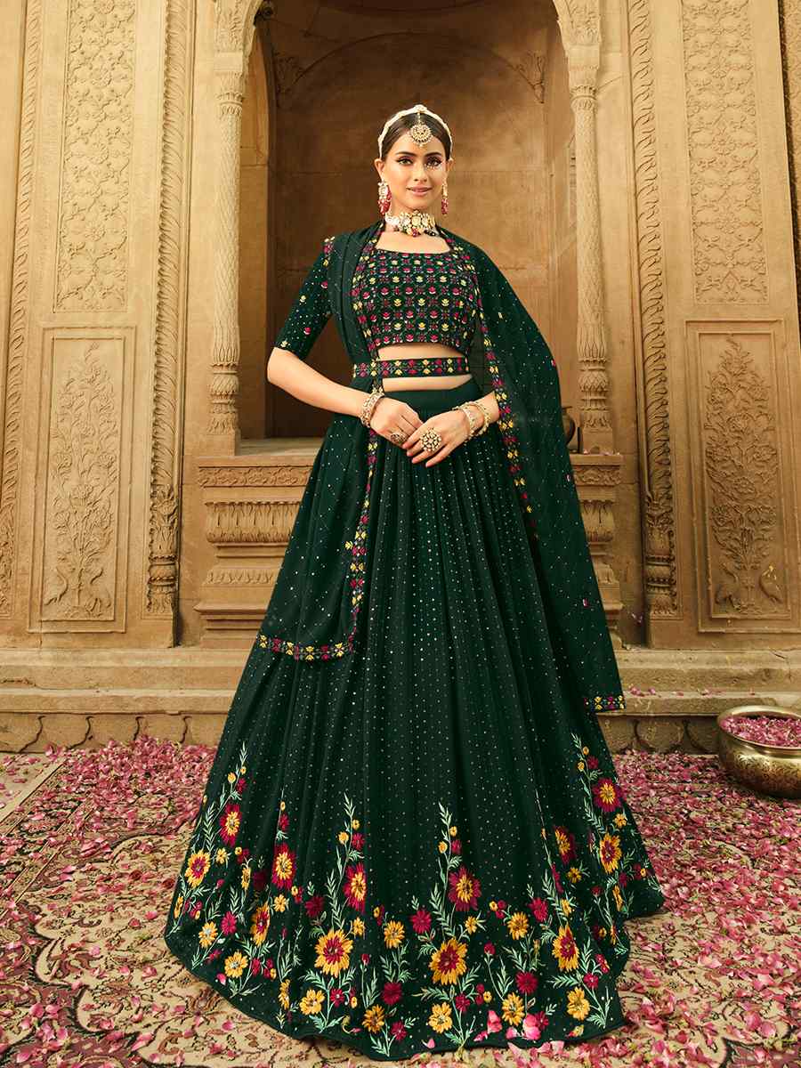 Green Georgette Embroidered Wedding Festival Circular Lehenga Choli