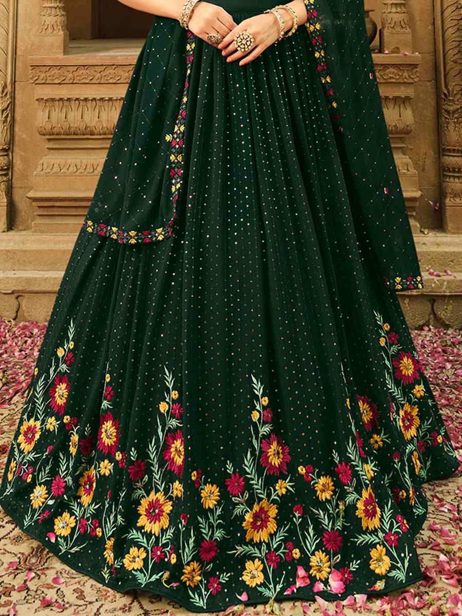 Green Georgette Embroidered Wedding Festival Circular Lehenga Choli