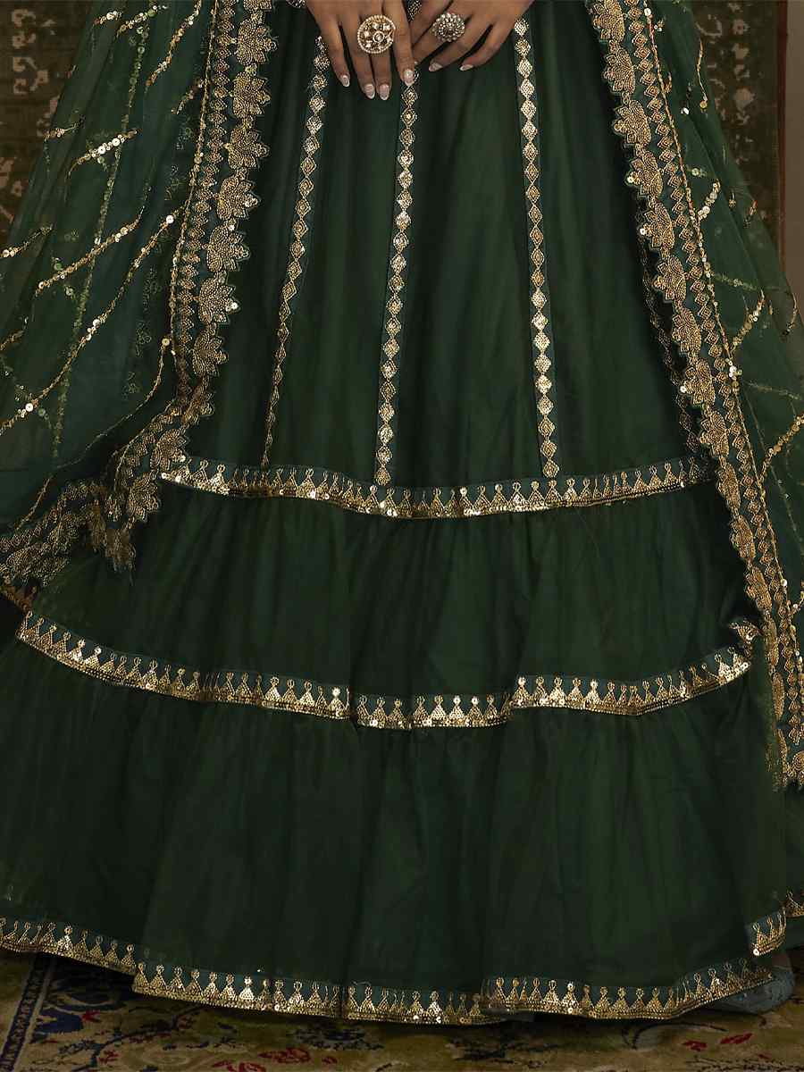 Green Georgette Embroidered Wedding Festival Circular Lehenga Choli