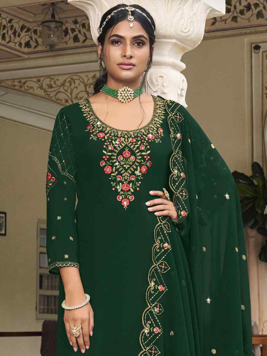 Green Georgette Embroidered Wedding Festival Sharara Pant Salwar Kameez