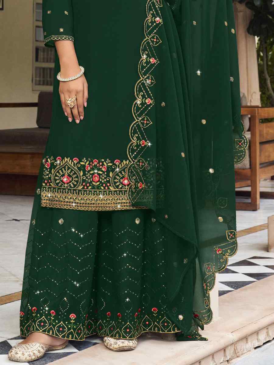 Green Georgette Embroidered Wedding Festival Sharara Pant Salwar Kameez