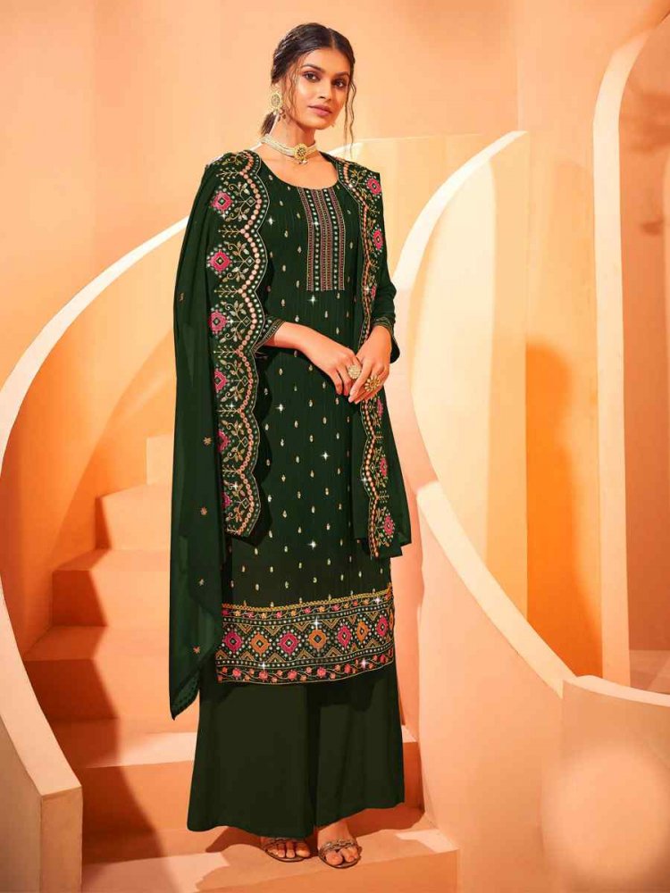 Green Georgette Embroidered Wedding Mehendi Palazzo Pant Salwar Kameez