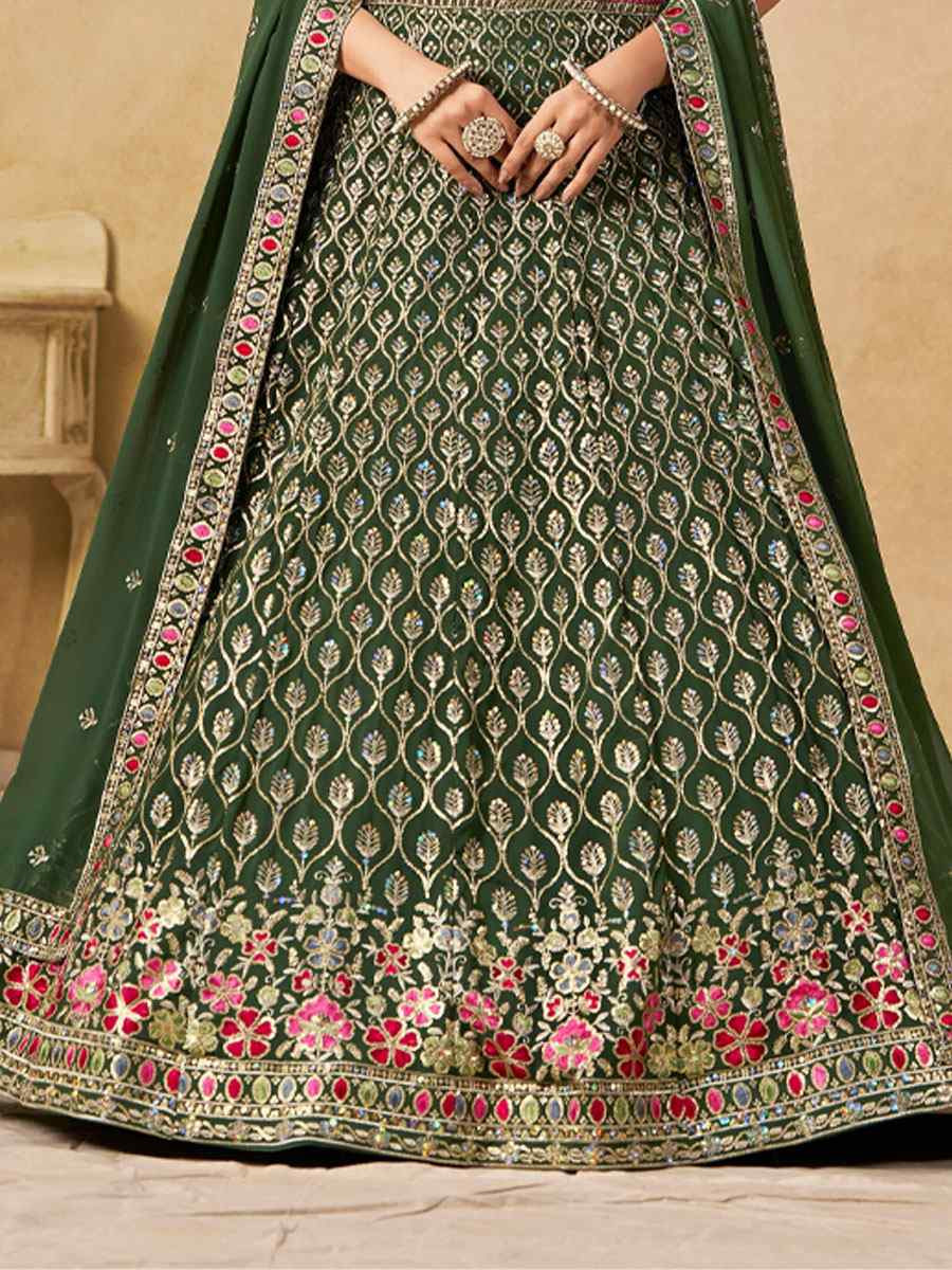 Green Georgette Embroidered Wedding Reception Festival Heavy Border Lehenga Choli