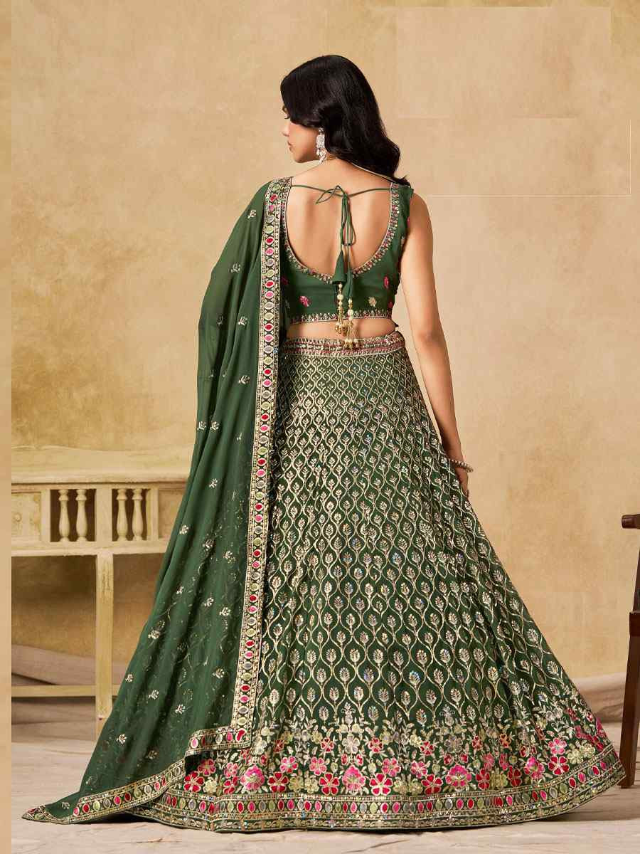 Green Georgette Embroidered Wedding Reception Festival Heavy Border Lehenga Choli