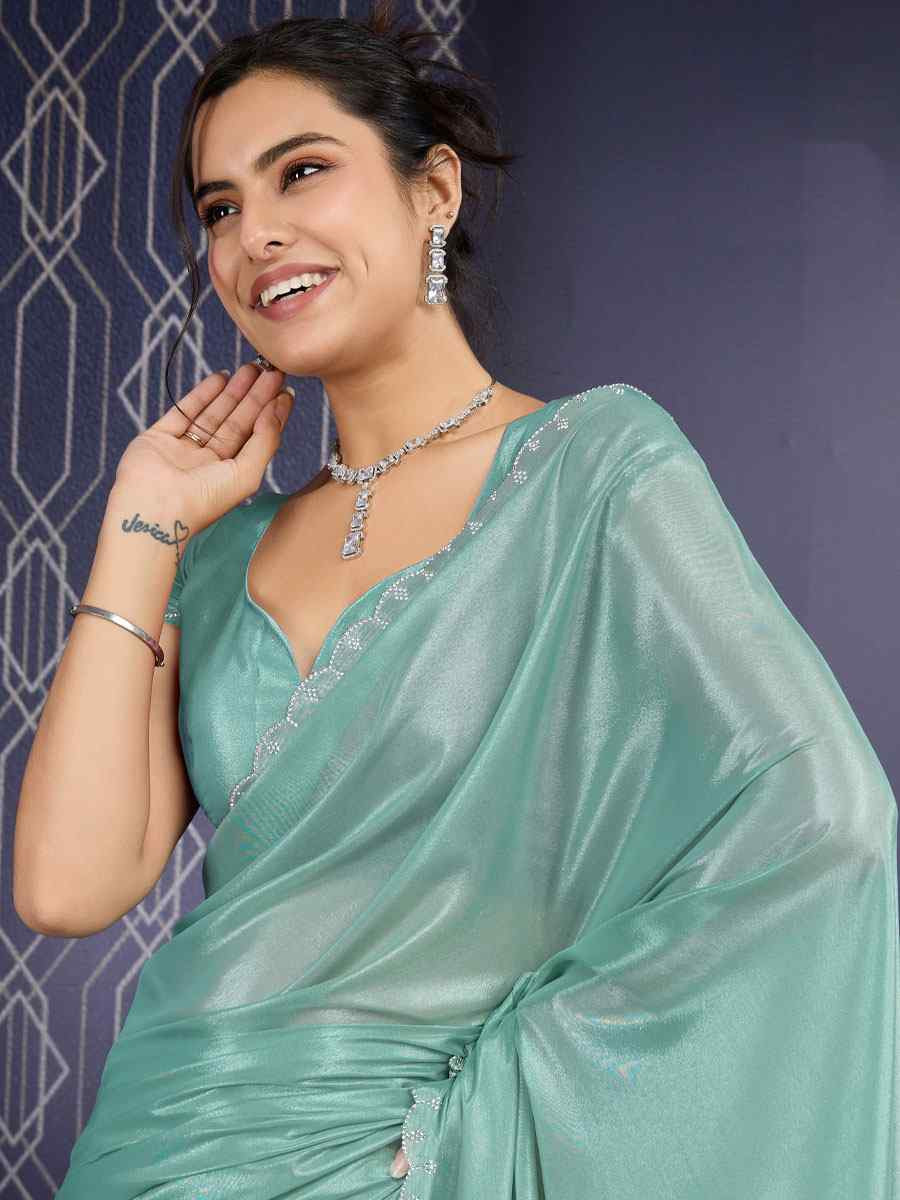 Green Georgette Embroidery Casual Reception Festival Wedding Fancy Heavy Border Sarees