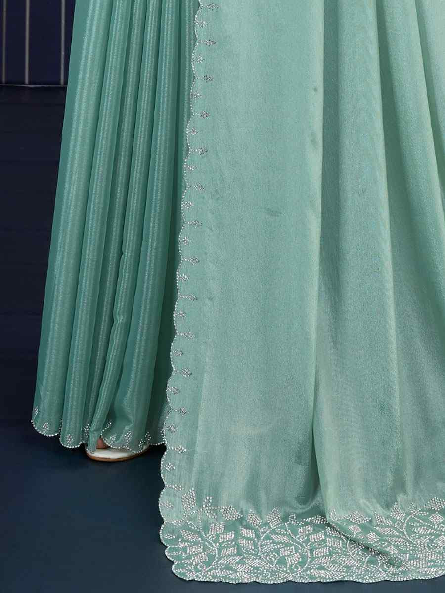 Green Georgette Embroidery Casual Reception Festival Wedding Fancy Heavy Border Sarees