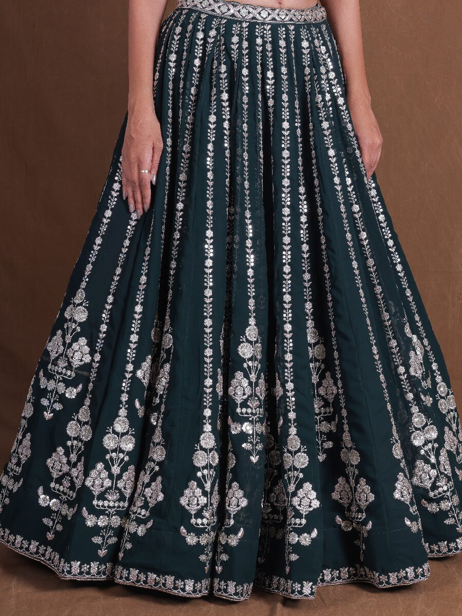 Green Georgette Embroidery Sequins Zari Wedding Reception Party Festival Heavy Border Lehenga Choli