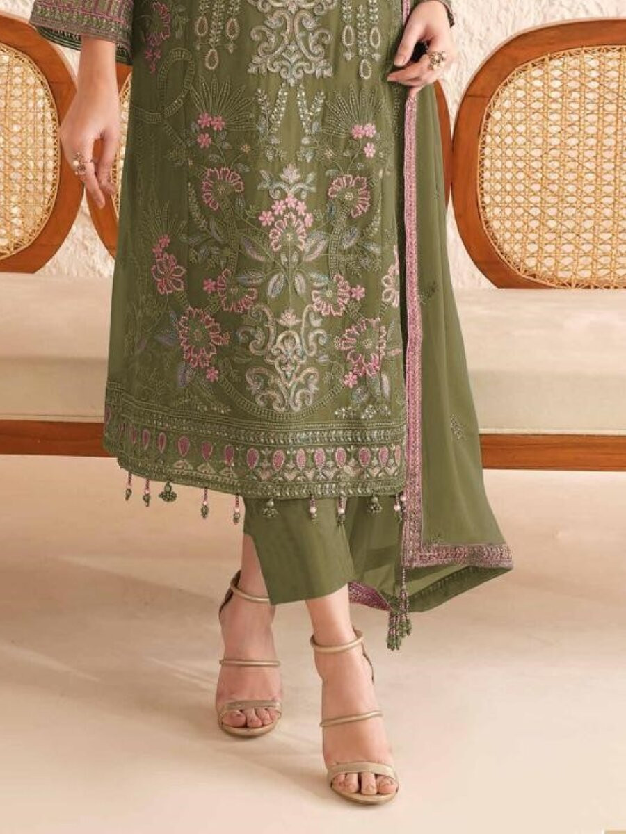 Green Georgette Embroidery Zari Sequins Wedding Festival Party Casual Pant Salwar Kameez