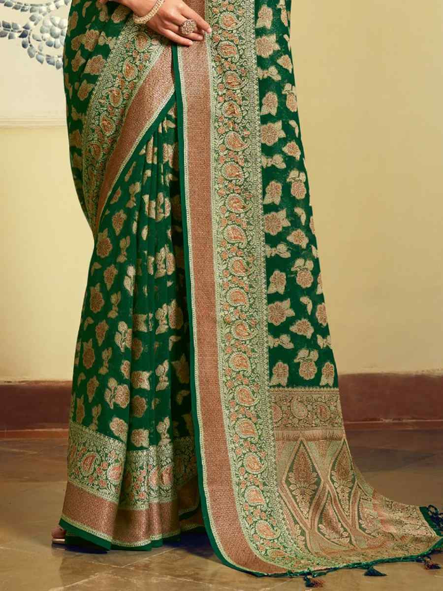 Green Georgette Handwoven Festival Wedding Fancy Heavy Border Saree