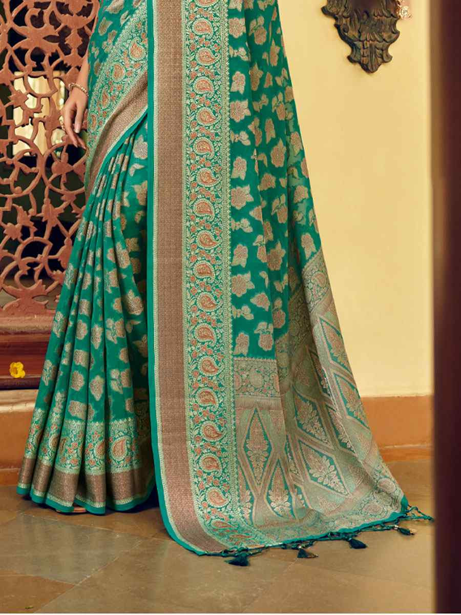 Green Georgette Handwoven Festival Wedding Fancy Heavy Border Saree