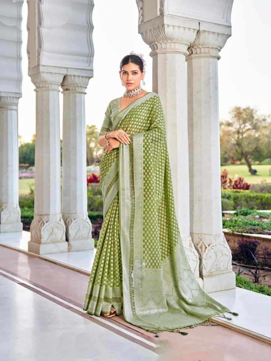 Green Georgette Handwoven Zari Bridal Reception Festival Wedding Fancy Heavy Border Saree